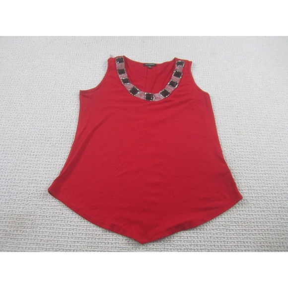 Notations Tops - Notations Shirt Womens Medium Red Embellished Beaded Neck Sleeveless‎ Tank Top